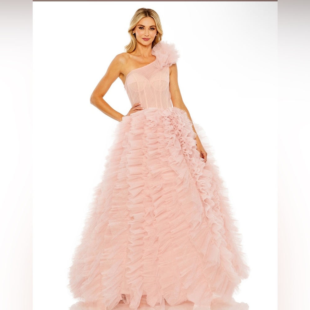 Mac Duggal 20576 Elegant Pink One-Shoulder Ruffle Dress Sz 6